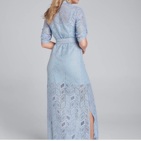 Venus Light Blue Chevron Overlay Belted Shirt Dress Women country lace - Picture 4 of 14